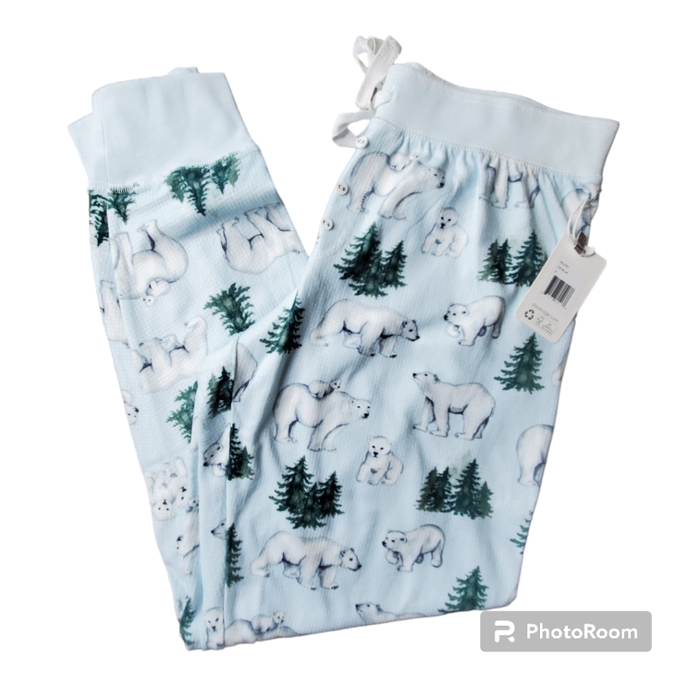 PJ Salvage just chill polar bear loungewear pajama pants ice blue Winter Whimsy - Picture 2 of 7
